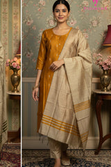 Women's Slub Silk Indian Kurti – 3 Piece Set | 250230