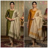 Women's Slub Silk Indian Kurti – 3 Piece Set | 250230