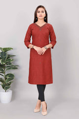 Women Printed Straight Premium Kurti Red 3814