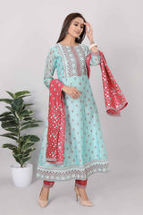 Womens Printed Straight Kurti 3-Piece Set - 3832