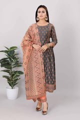 Womens Chanderi Printed Straight Kurti 3-Piece Set Yellow Color - 3833