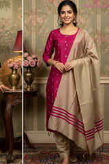Women's Slub Silk Indian Kurti – 3 Piece Set | 250229